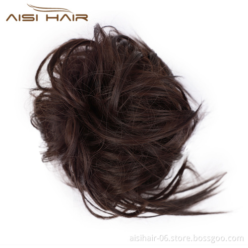 Aisi Hair Donut Brown Synthetic Curly Chignon Bun Pad Chignon Elastic Band Ribbon Ponytail Rope Rubber Hair Extension For Women